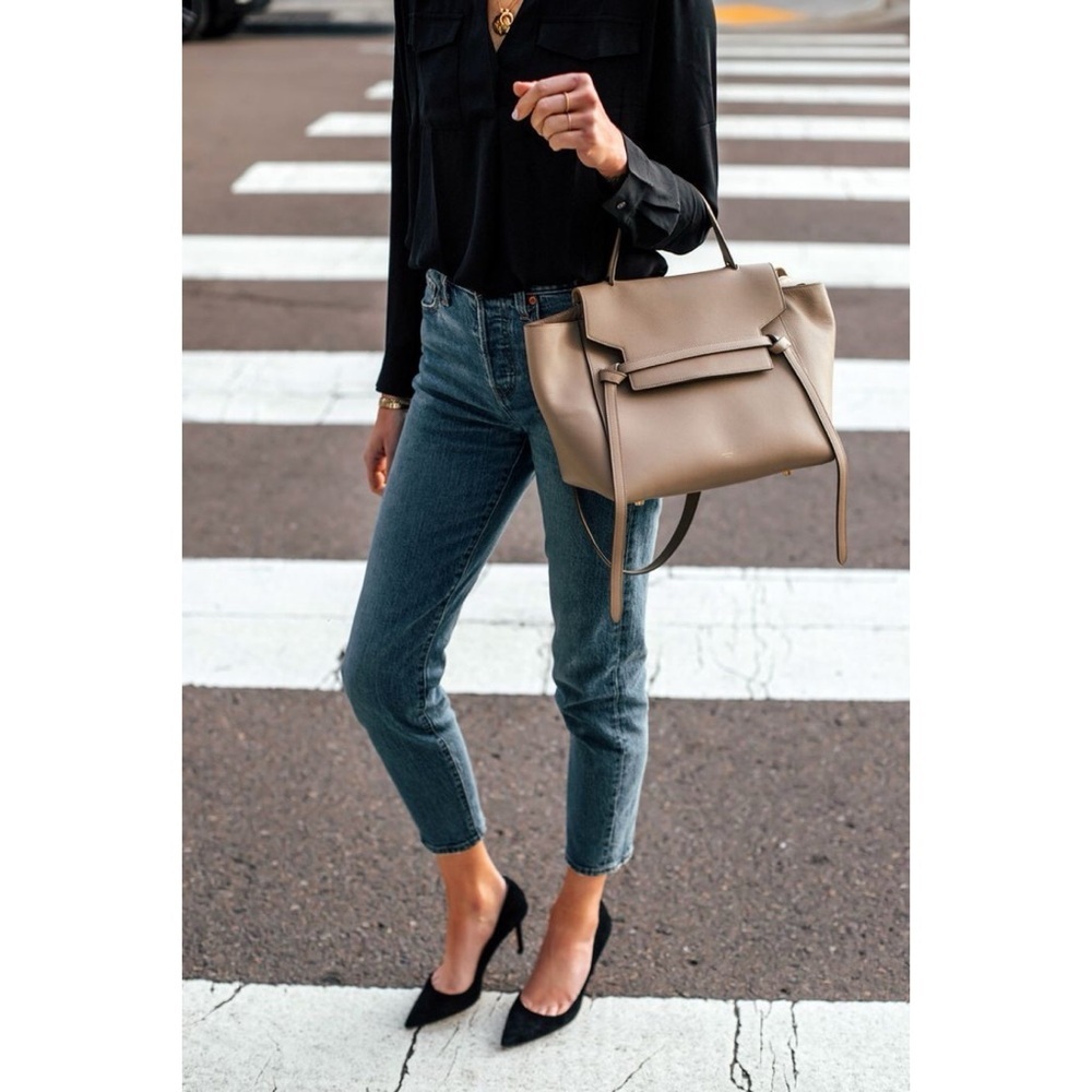 Authentic Celine Mini Belt Bag Grained Calfskin With Gold Finishing Taupe